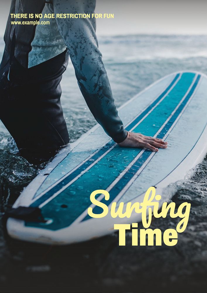 Surfing poster template, editable text and design