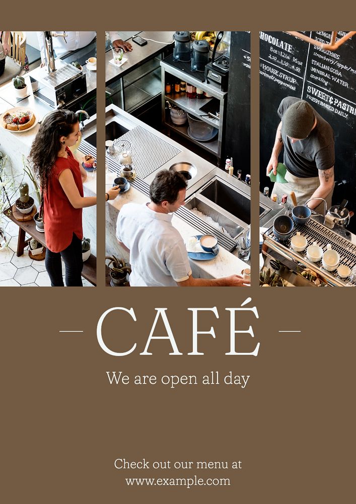 Cafe open  poster template, editable text and design