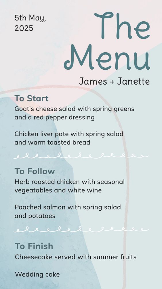 Wedding food menu Instagram story template, editable text