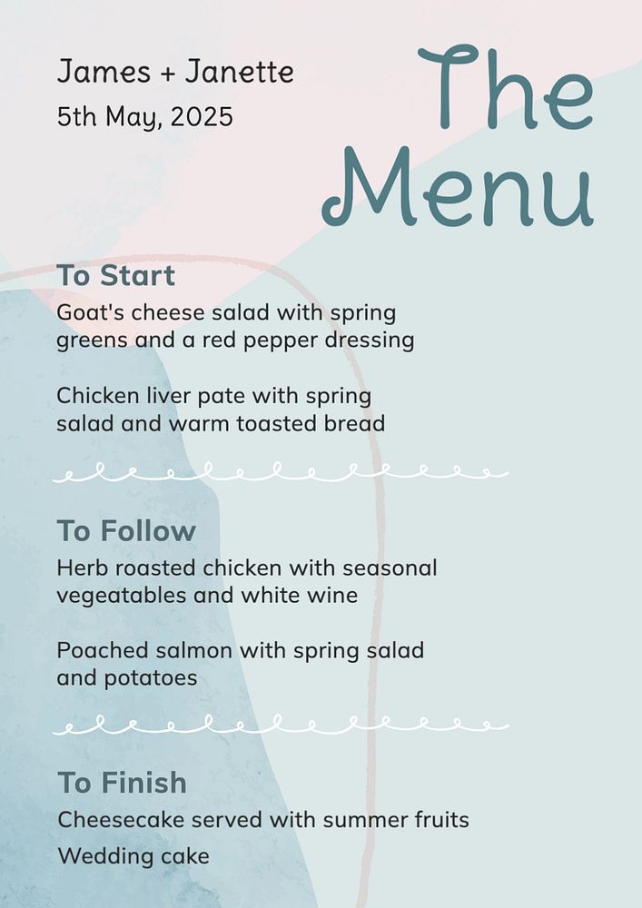 Wedding food menu poster template, editable text and design