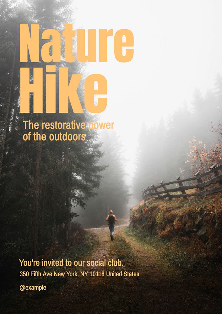 Nature hike poster template, editable text and design