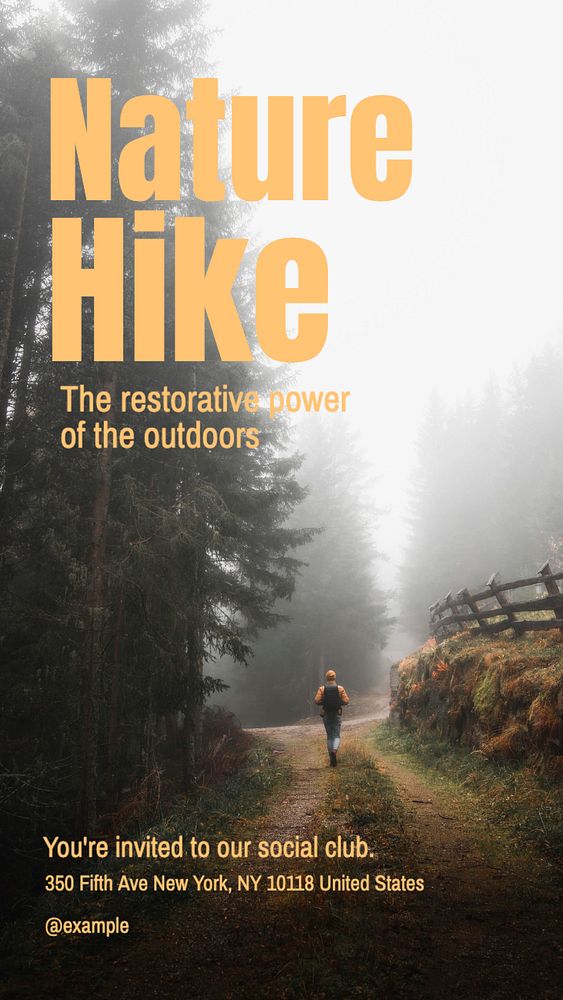 Nature hike Instagram story template, editable text