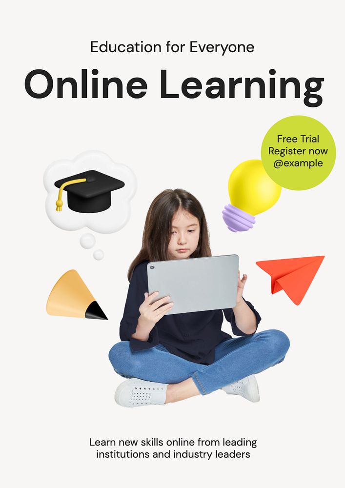 Online learning   poster template, editable text and design