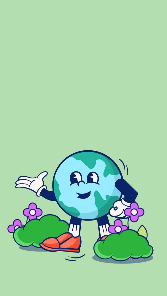 Sustainable globe cartoon iPhone wallpaper, editable design