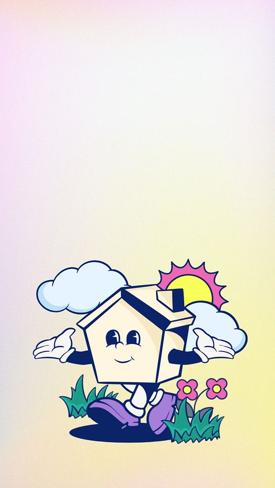 Retro house cartoon iPhone wallpaper, editable design