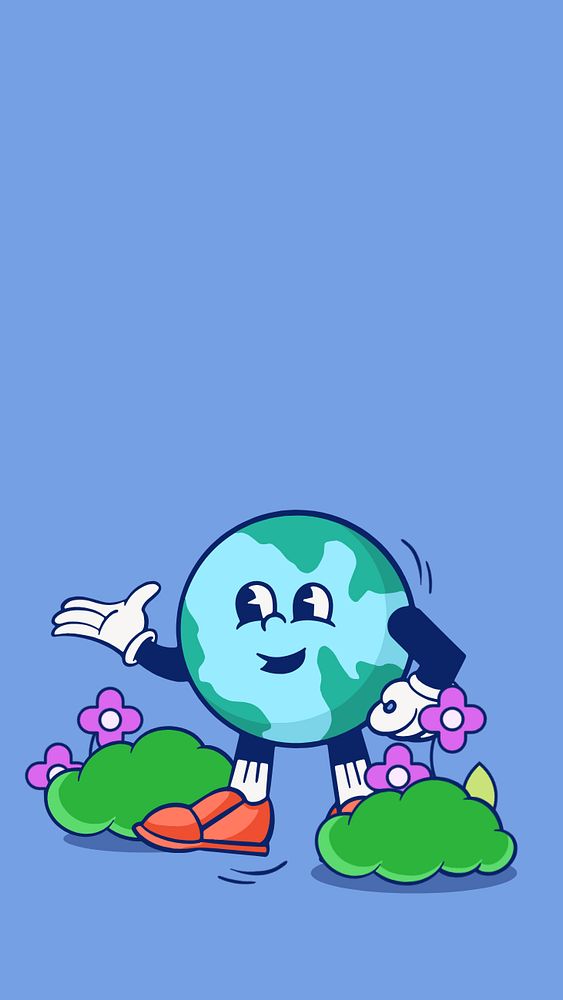 Sustainable globe cartoon iPhone wallpaper, editable design