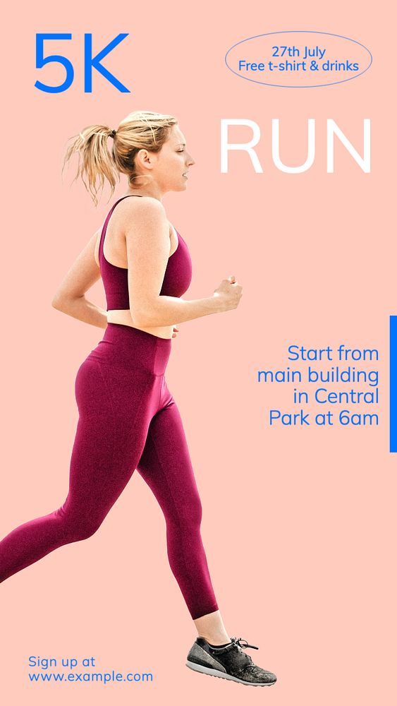 5K run  Instagram story template, editable text