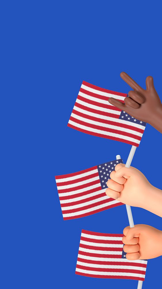 Waving American flags iPhone wallpaper, 3D editable illustration