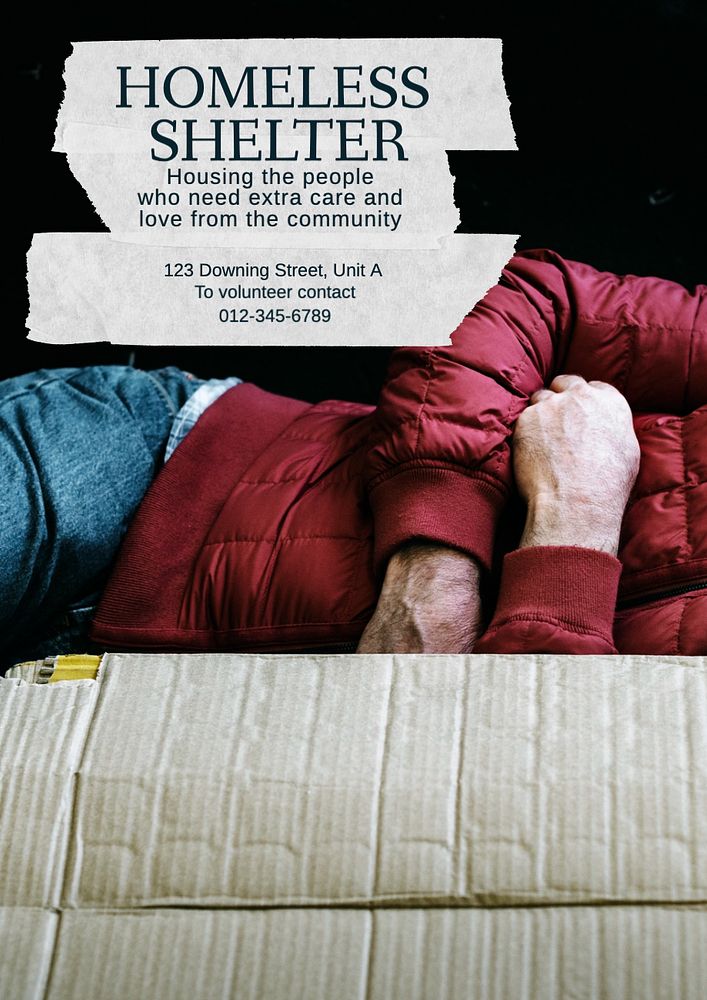 Homeless shelter volunteering  poster template, editable text and design