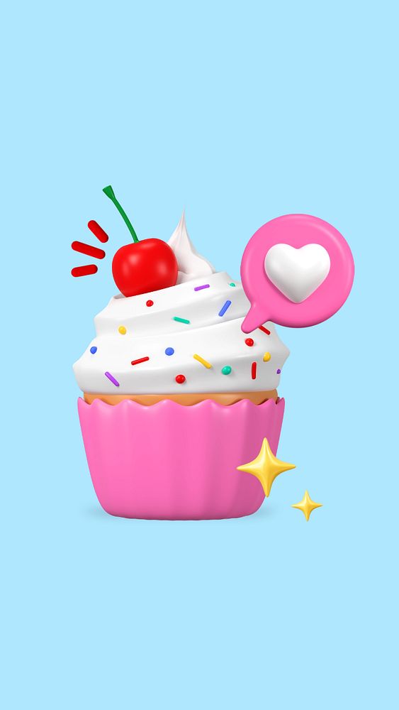 3D cherry cupcake, element editable illustration