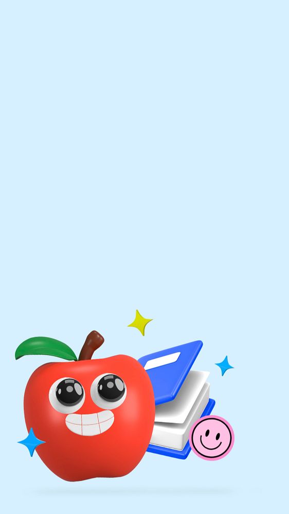 3D education iPhone wallpaper, apple book editable illustration