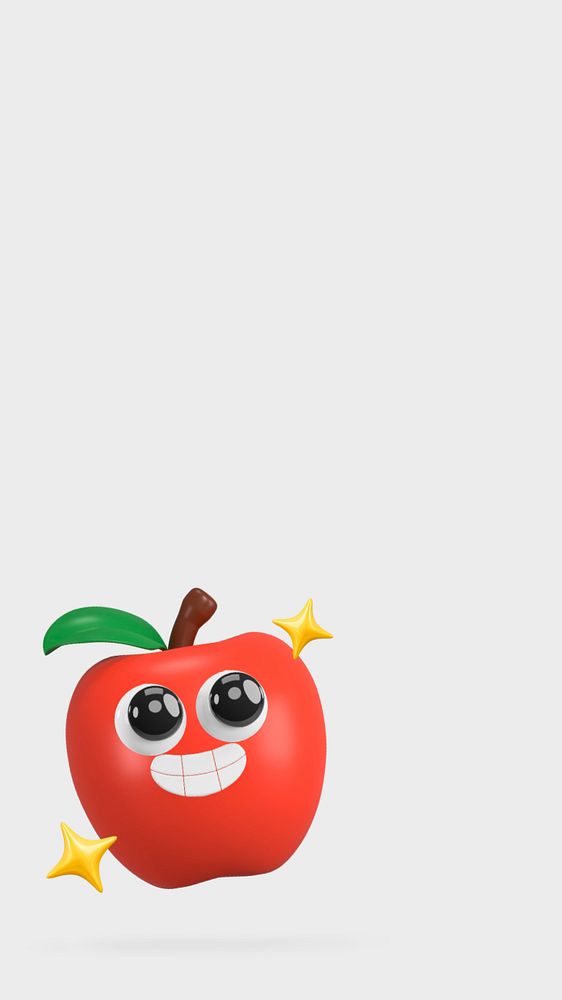 3D red apple iPhone wallpaper, fruit editable illustration