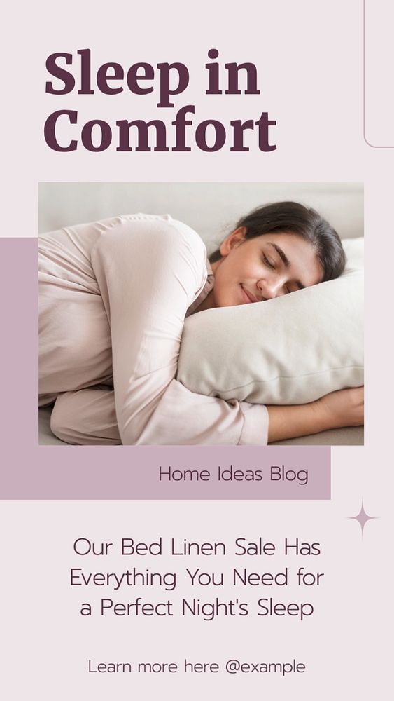 Sleep in comfort  Instagram story template, editable text