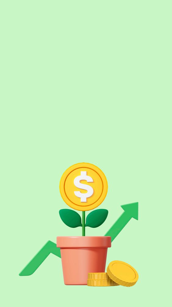 Growing money plant iPhone wallpaper, 3D editable illustration