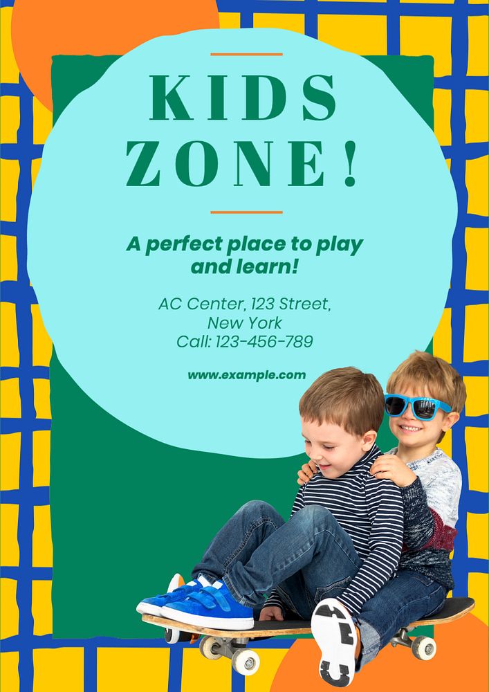 Kids zone   poster template, editable text and design