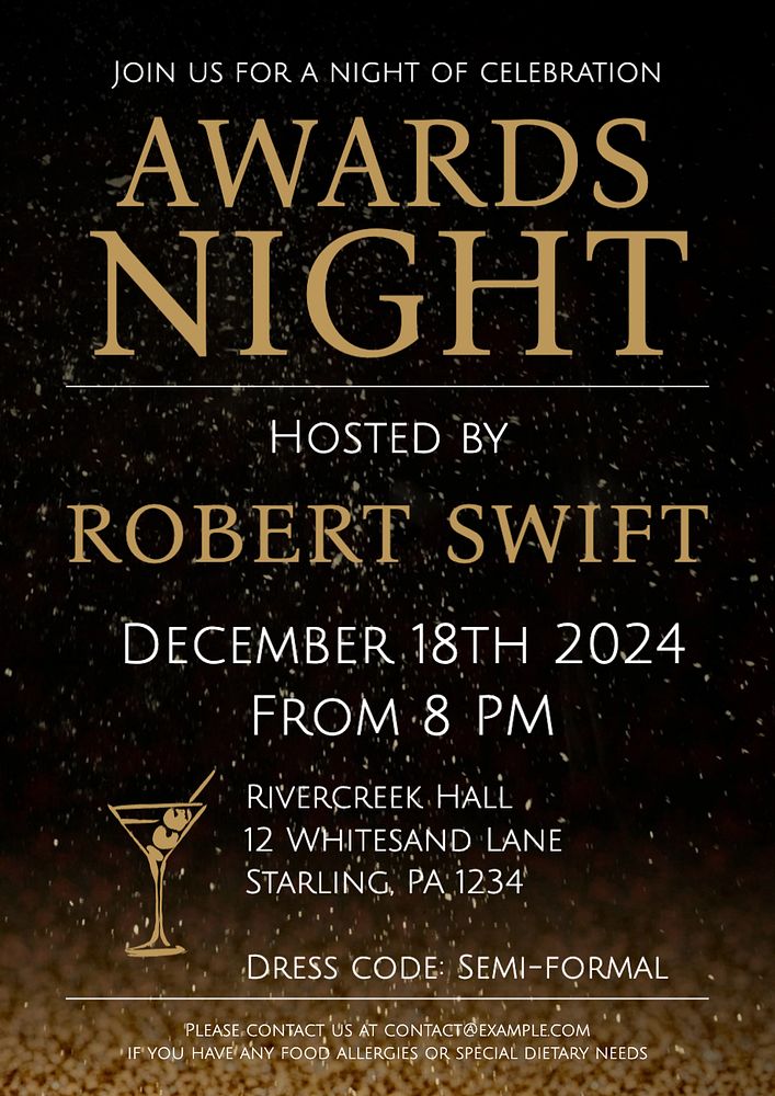 Awards night poster template, editable text and design