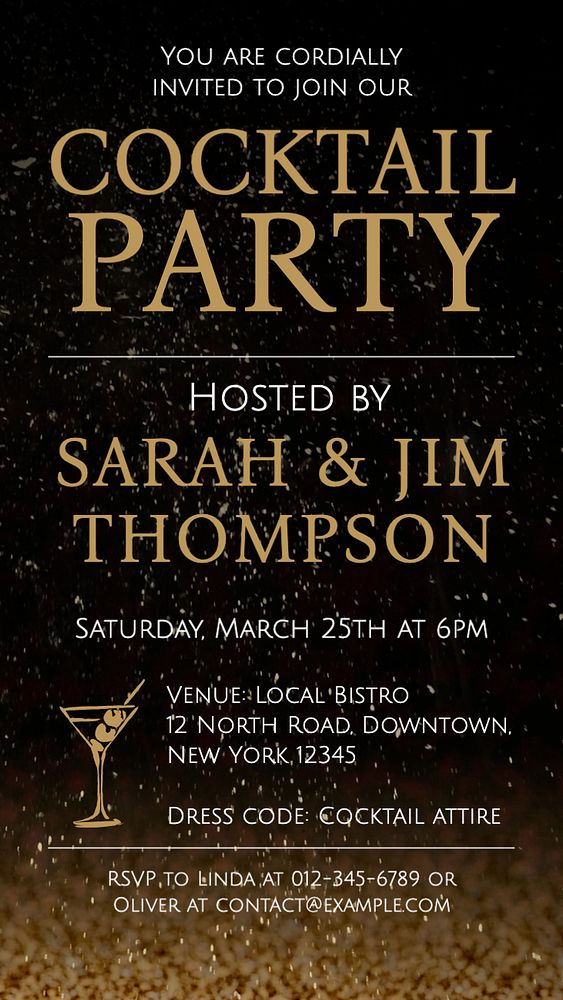 Cocktail party invitation Instagram story template, editable text