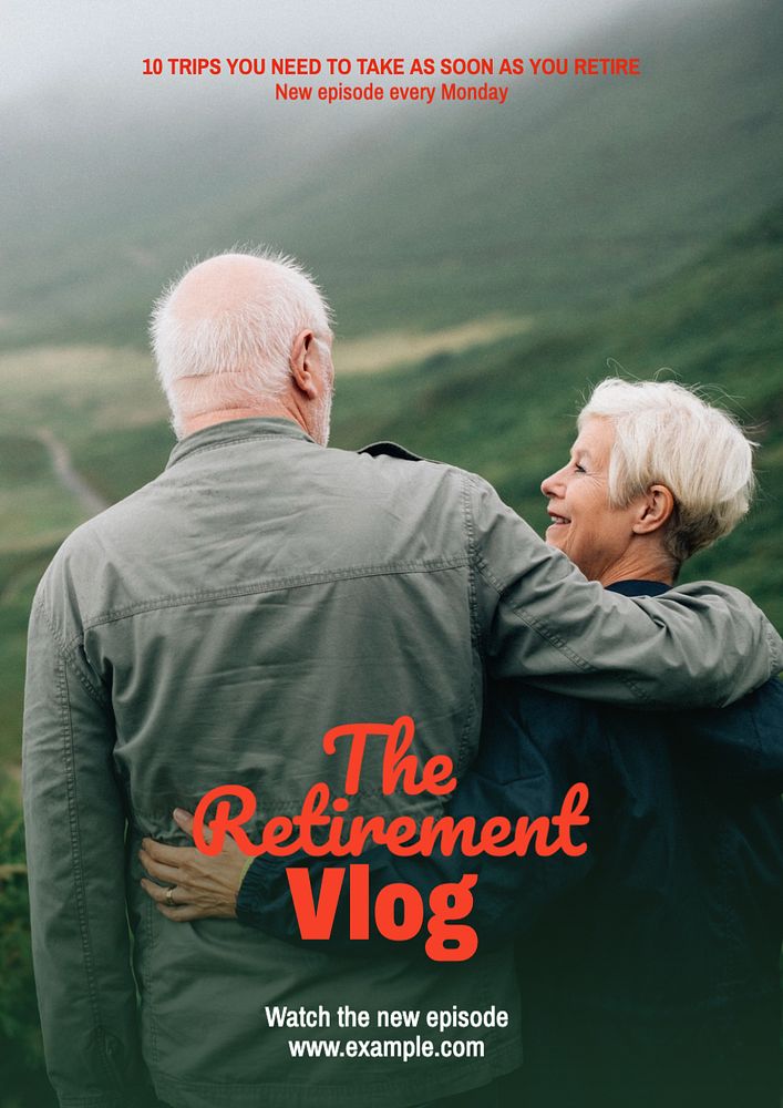 Retirement vlog poster template, editable text and design