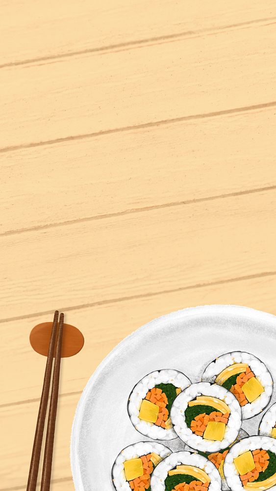 Korean Kimbap roll iPhone wallpaper, Asian food illustration, editable design