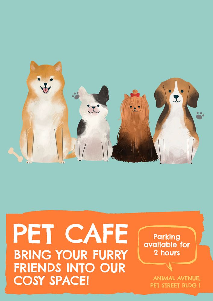 Pet cafe  poster template, editable text and design