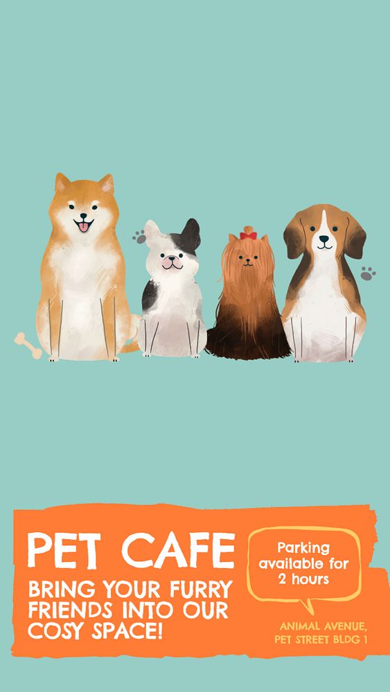 Pet cafe  Instagram story template, editable text