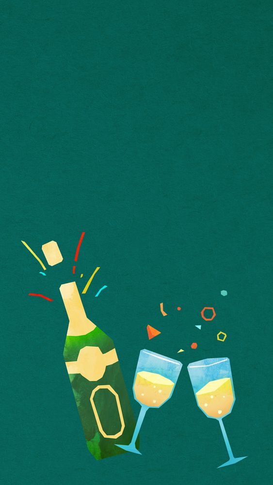 Clinking champagne glasses iPhone wallpaper, paper craft collage, editable design
