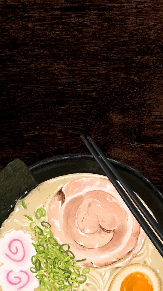 Ramen noodle iPhone wallpaper, Japanese food illustration, editable design