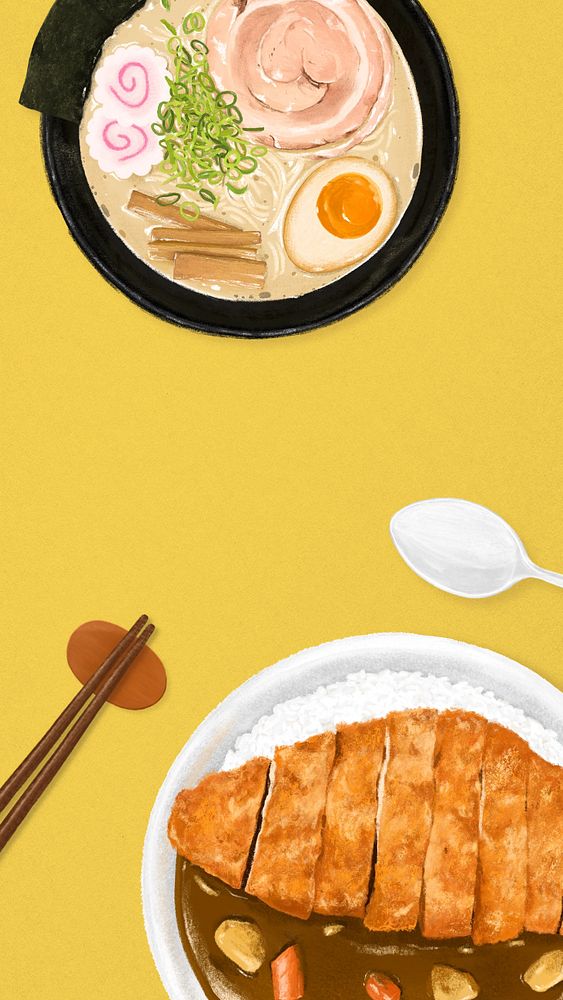 Japanese food iPhone wallpaper, ramen noodle illustration, editable design