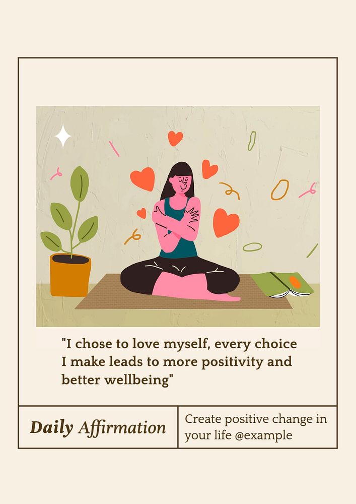 Daily affirmation poster template, editable text and design