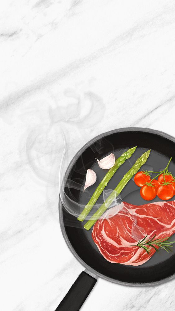 Homemade beef steak iPhone wallpaper, food illustration, editable design