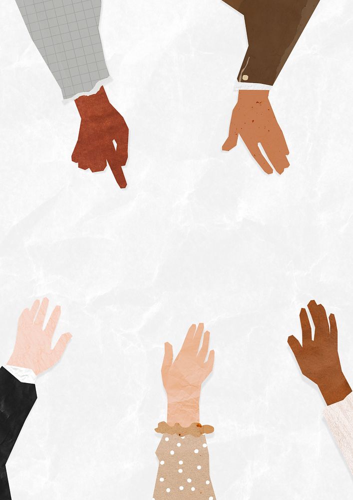 Business diverse hands united, paper craft collage, editable design