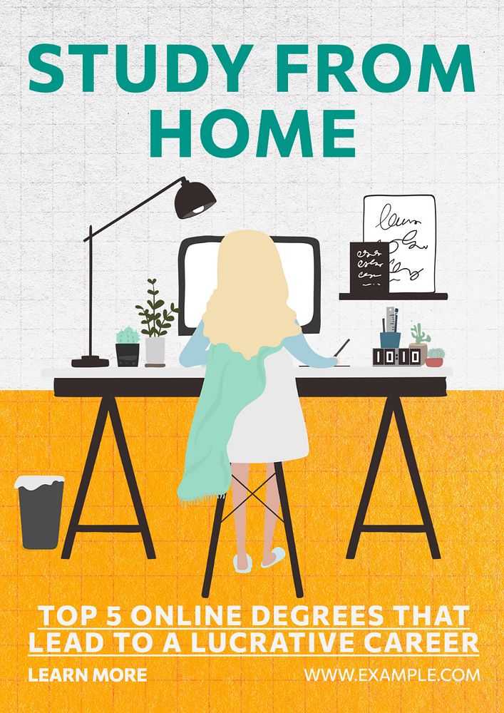 Study from home poster template, editable text and design