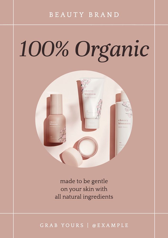 Organic beauty product poster template, editable text and design