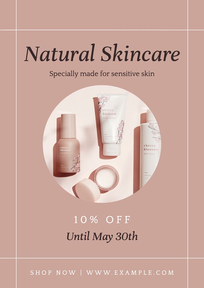 Natural skincare poster template, editable text and design