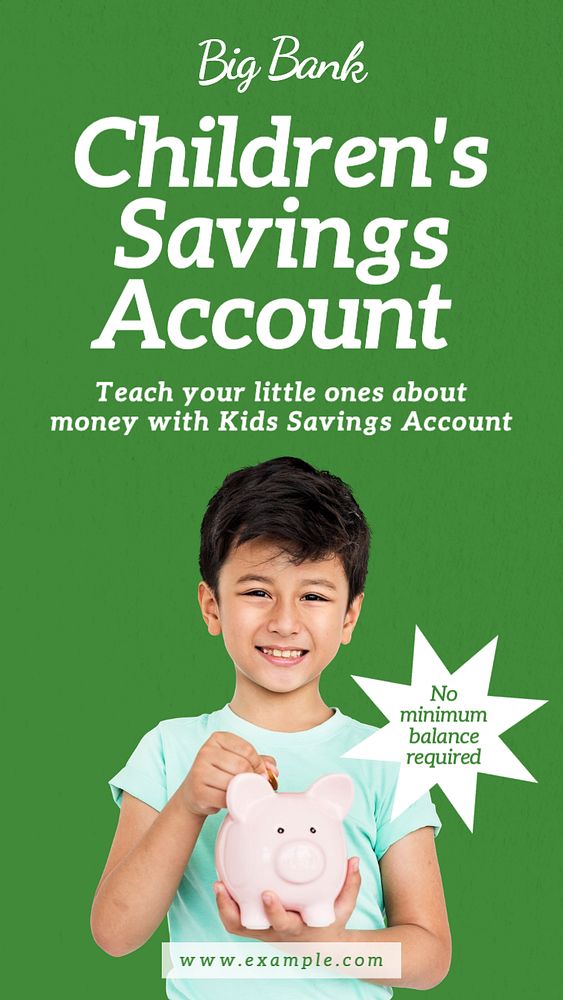 Children's savings account  Instagram story template, editable text