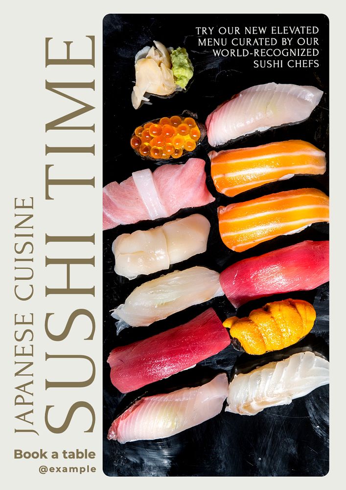 Sushi time  poster template, editable text and design