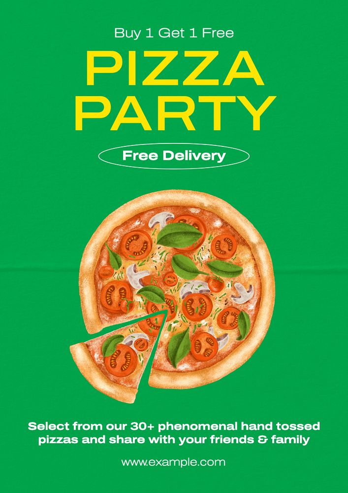 Pizza party   poster template, editable text and design