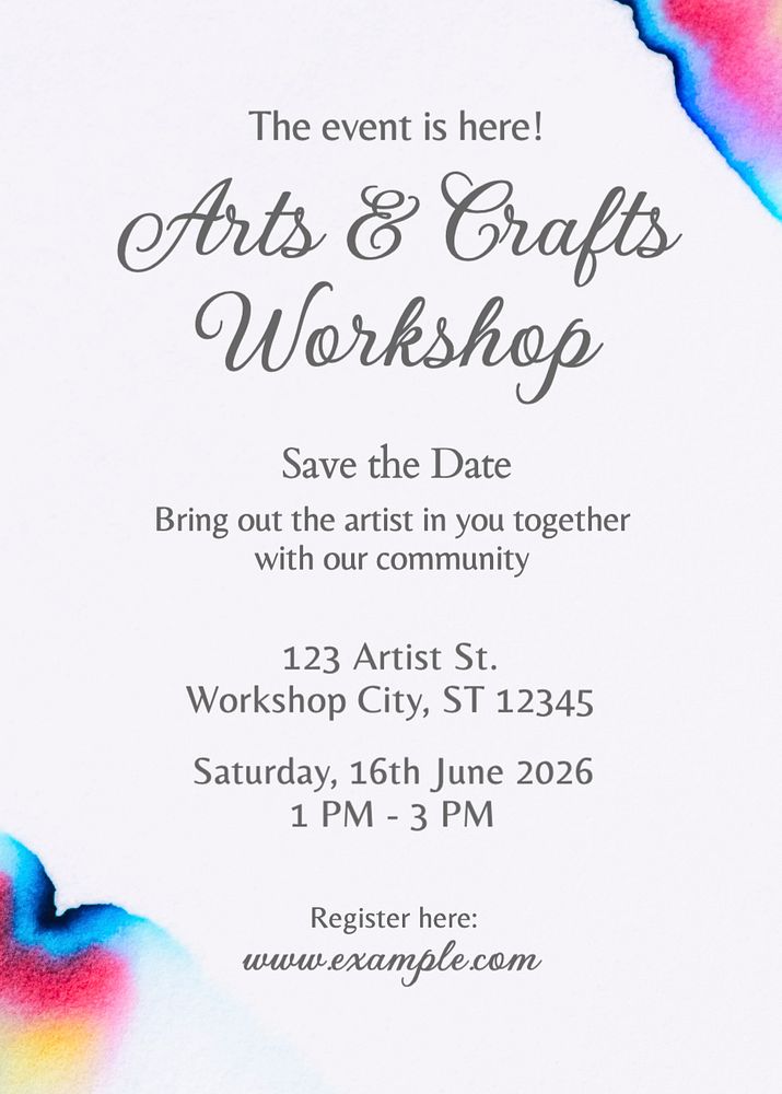 Workshop event template, editable text