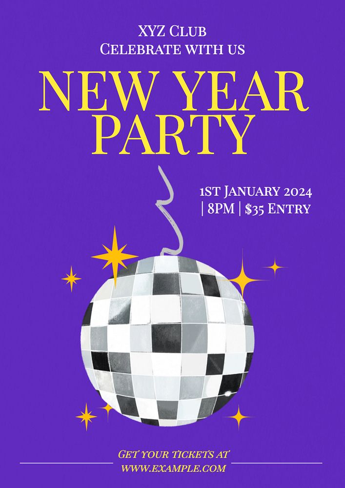 New Year party   poster template, editable text and design