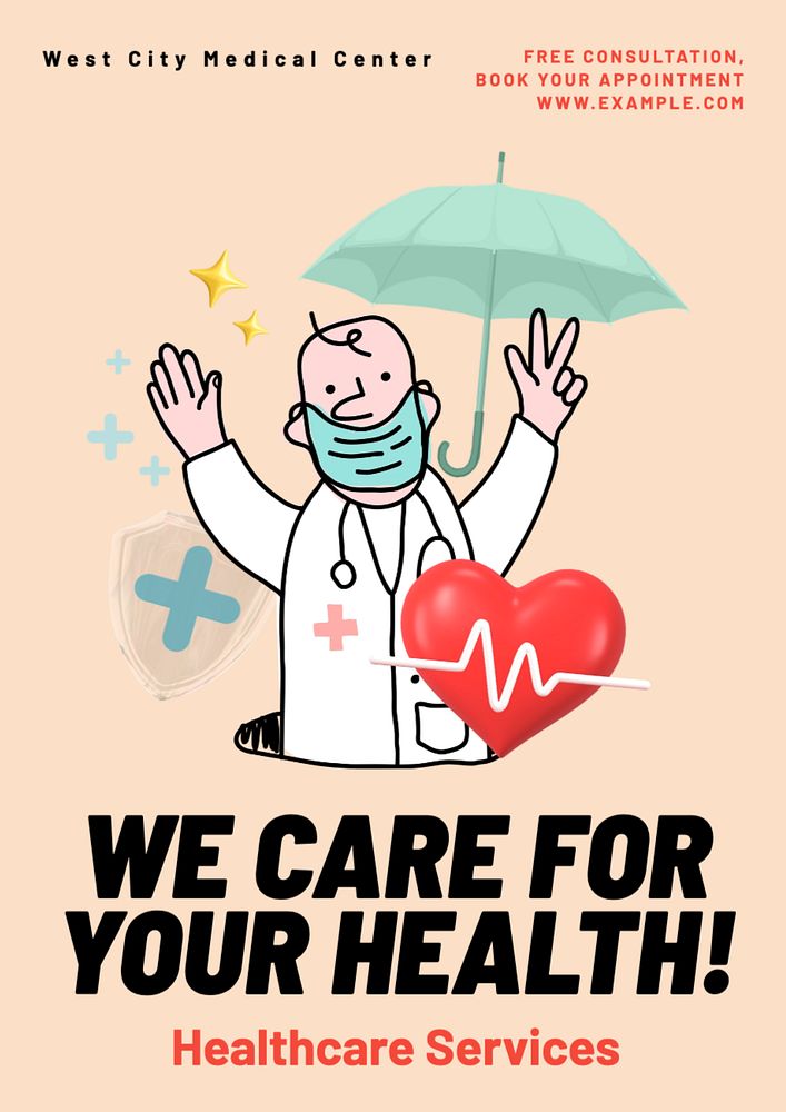 Healthcare services   poster template, editable text and design