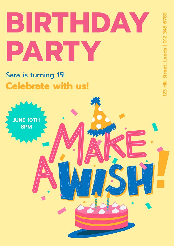 Birthday party   poster template, editable text and design