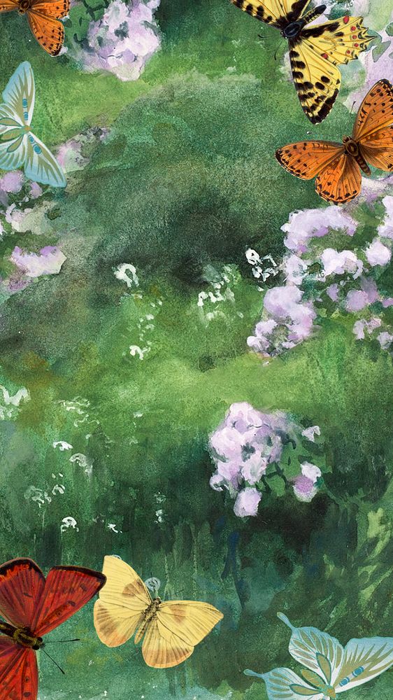 Butterflies mobile wallpaper, editable watercolor design