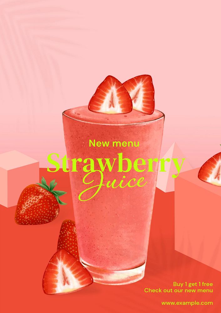 Strawberry juice poster template, editable text & design