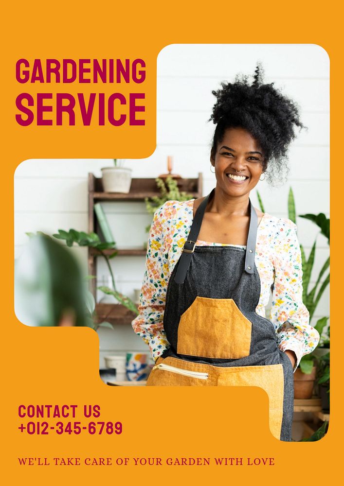 Gardening service poster template, editable text and design