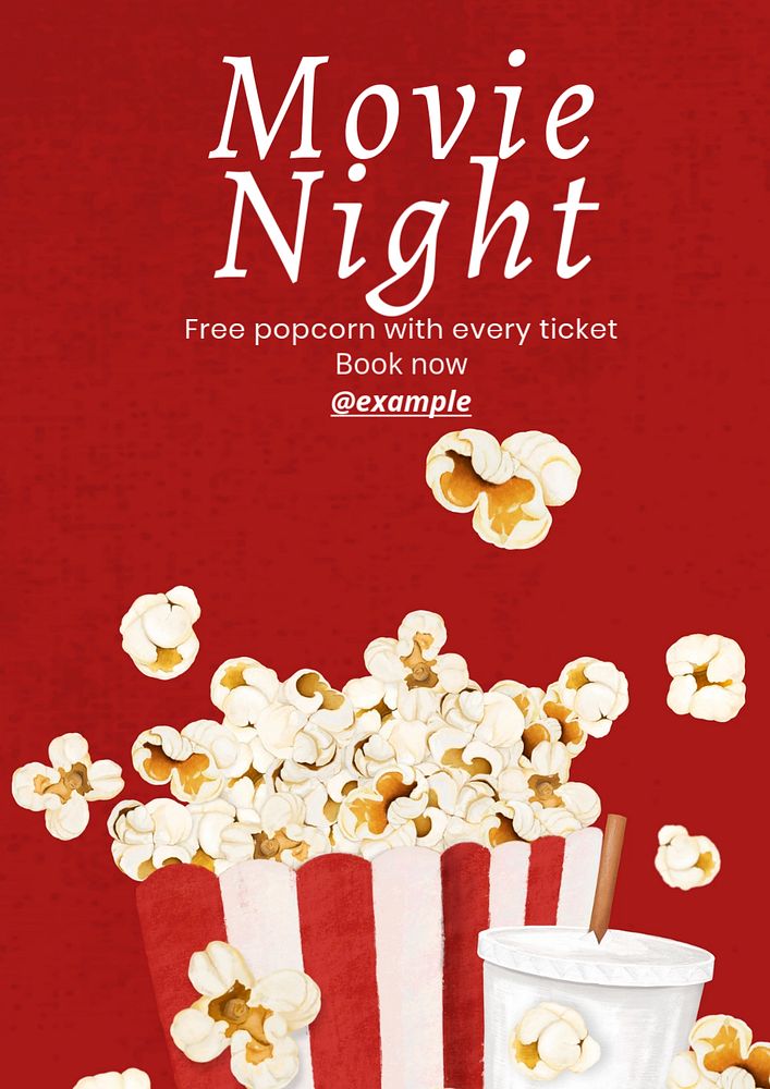 Movie night poster template, editable text & design