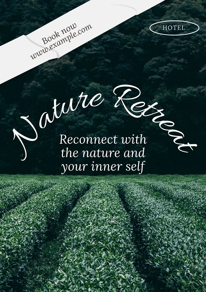 Nature retreat poster template, editable text