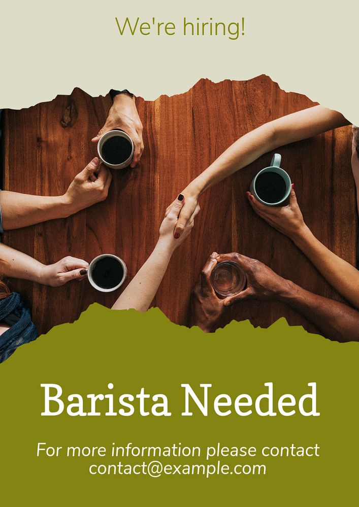 Barista needed  poster template, editable text & design