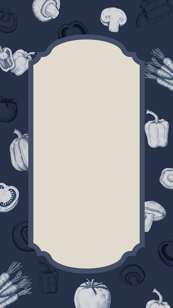 Vegetable vintage frame, blue iPhone wallpaper, editable design