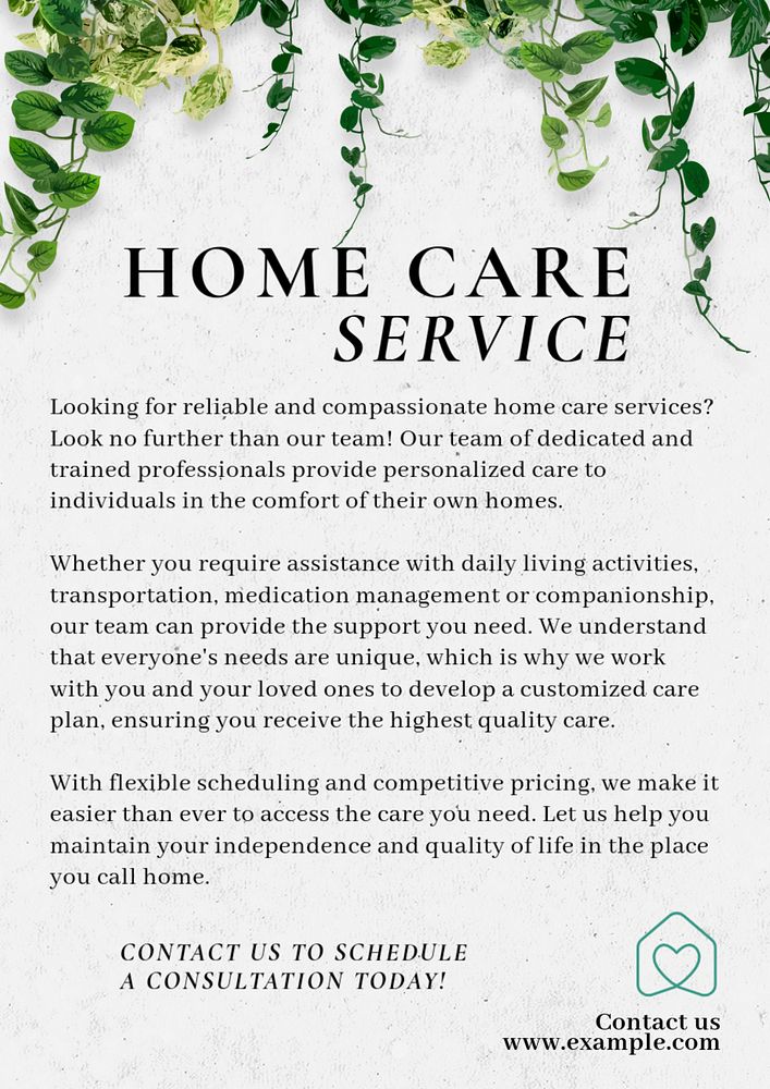 Home care service poster template, editable text and design