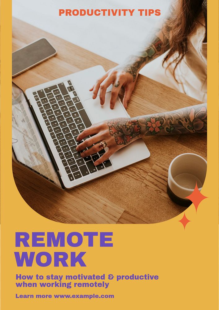 Remote work poster template, editable text and design